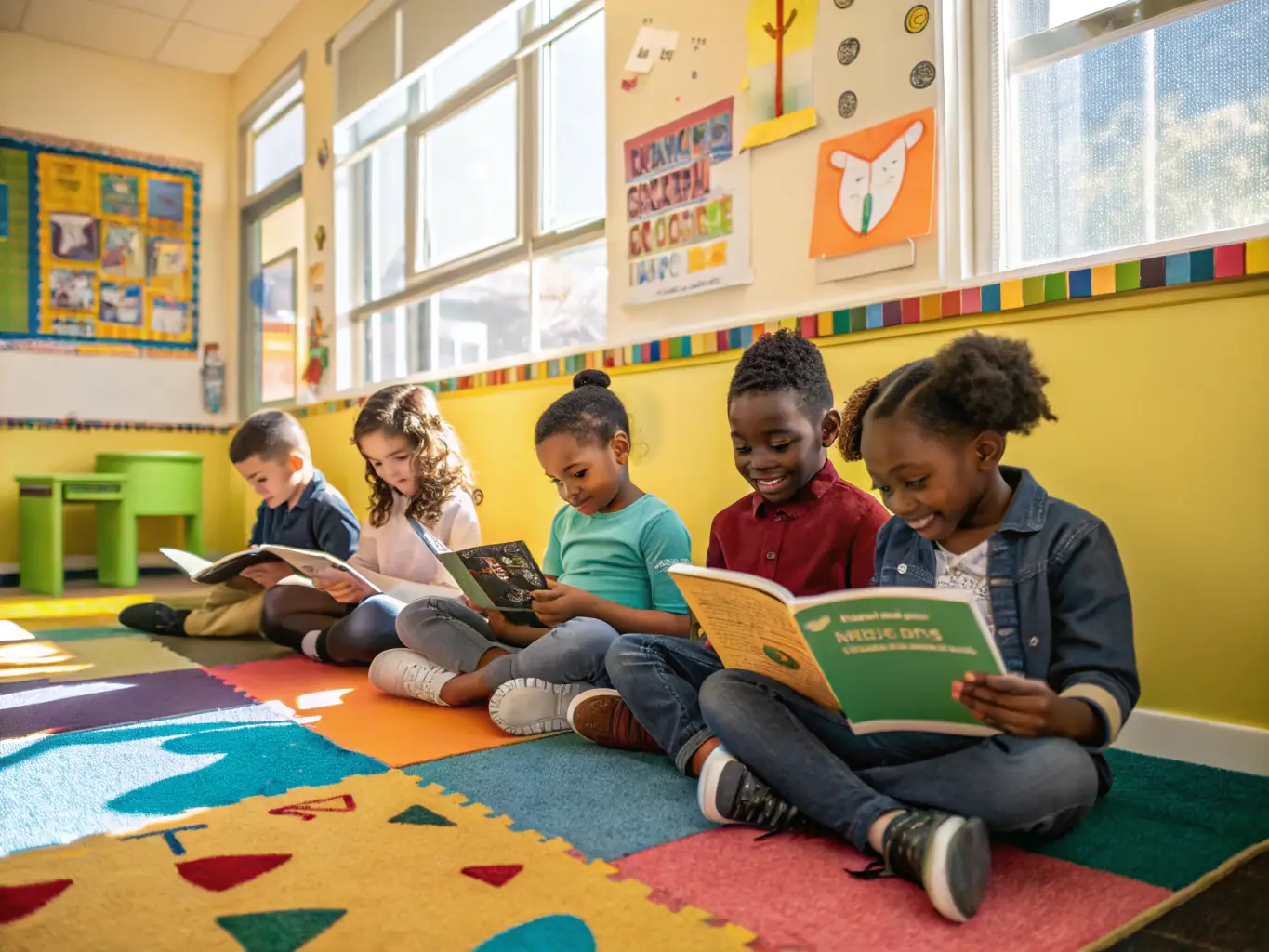 A diverse group of students participating in a literacy class, symbolizing the foundation's commitment to education and empowerment.